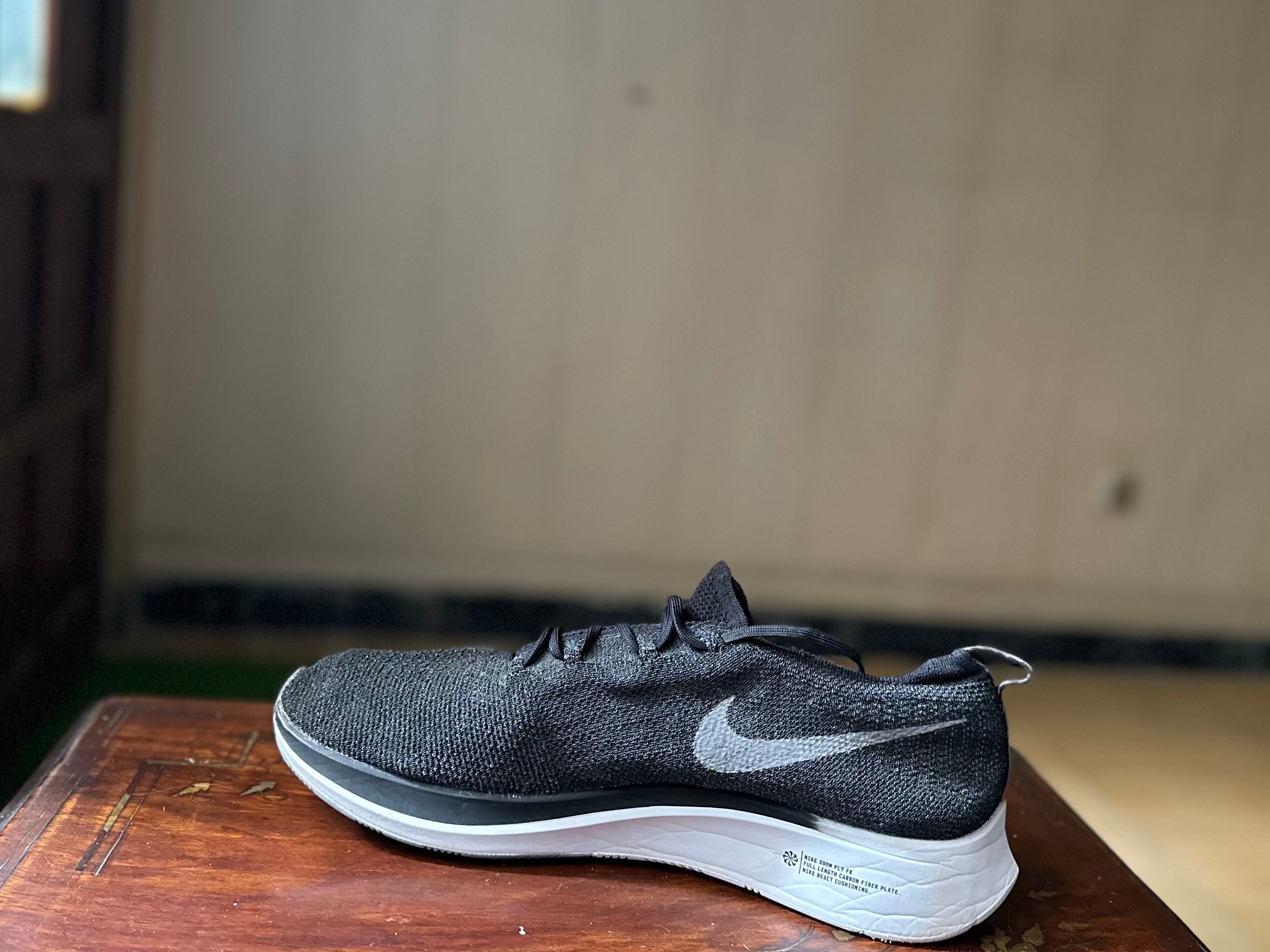 ORIGINAL Nike AirZoom Flyknit Black Grey Swoosh (Carbon Plated) Uk size: 10 Eu: 45